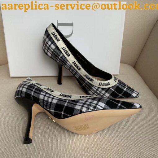 Replica Dior J’Adior Pumps 100mm In Black and White Tartan Fabric 3