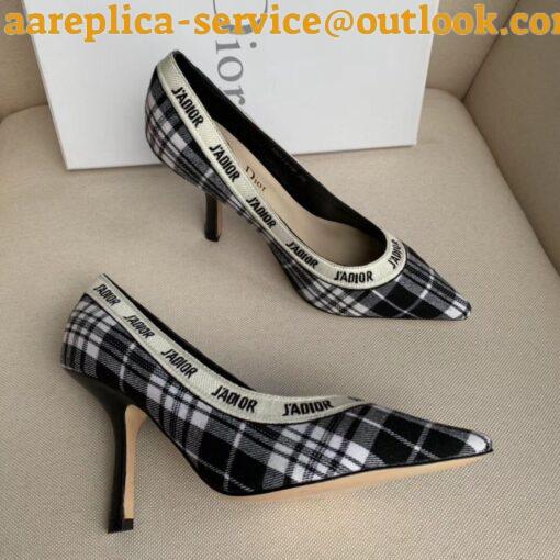 Replica Dior J’Adior Pumps 100mm In Black and White Tartan Fabric 4