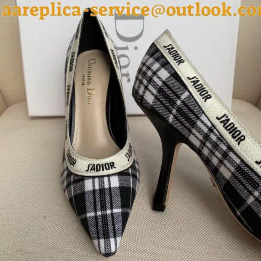 Replica Dior J’Adior Pumps 100mm In Black and White Tartan Fabric 5