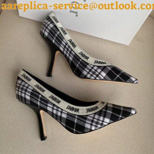 Replica Dior J’Adior Pumps 100mm In Black and White Tartan Fabric 6