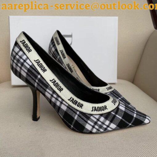 Replica Dior J’Adior Pumps 100mm In Black and White Tartan Fabric 7