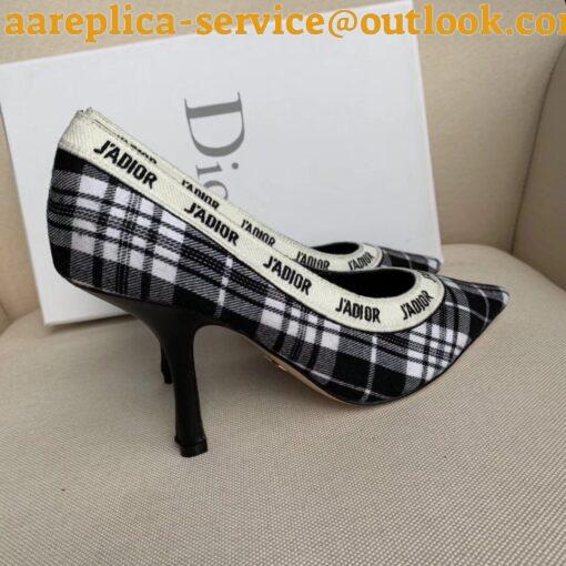 Replica Dior J’Adior Pumps 100mm In Black and White Tartan Fabric 9