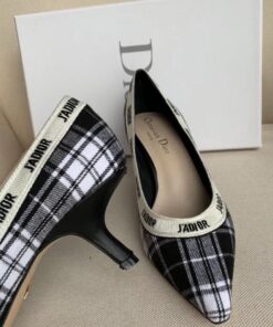 Replica Dior J’Adior Pumps 65mm In Black and White Tartan Fabric