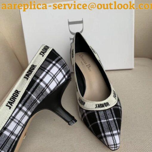 Replica Dior J’Adior Pumps 65mm In Black and White Tartan Fabric