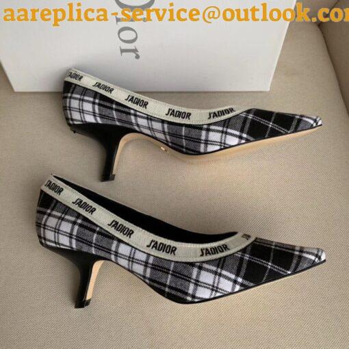 Replica Dior J’Adior Pumps 65mm In Black and White Tartan Fabric 3