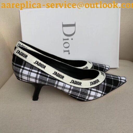 Replica Dior J’Adior Pumps 65mm In Black and White Tartan Fabric 4