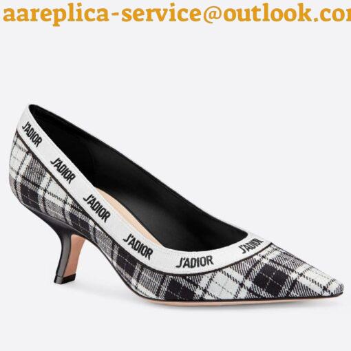 Replica Dior J’Adior Pumps 65mm In Black and White Tartan Fabric 6