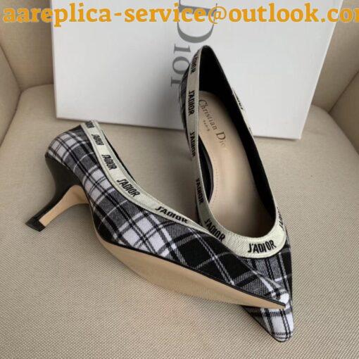 Replica Dior J’Adior Pumps 65mm In Black and White Tartan Fabric 9