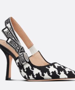 Replica Dior J’Adior Slingback 100mm Pumps In Black Houndstooth Embroidery