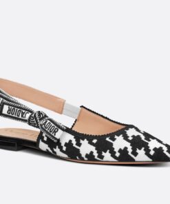 Replica Dior J’Adior Slingback Ballerina Flats In Black Houndstooth Embroidery