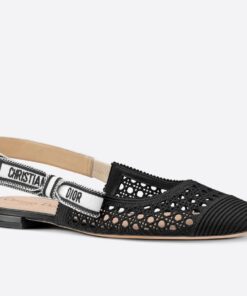 Replica Dior J’Adior Slingback Ballerina Flats In Black Mesh Cannage Embroidery