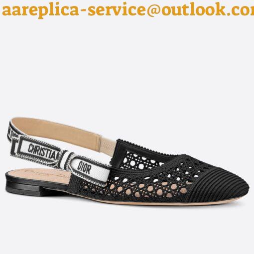 Replica Dior J’Adior Slingback Ballerina Flats In Black Mesh Cannage Embroidery