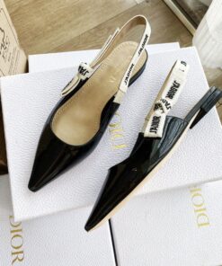 Replica Dior J’Adior Slingback Ballerina Flats In Black Patent Leather