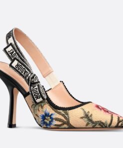 Replica Dior J’Adior Slingback Pumps 100mm In Beige Petites Fleurs Embroidered Raffia