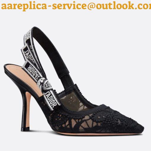 Replica Dior J’Adior Slingback Pumps 100mm In Black Macrame Cotton 3