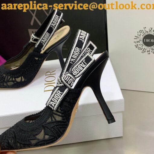 Replica Dior J’Adior Slingback Pumps 100mm In Black Macrame Cotton 6