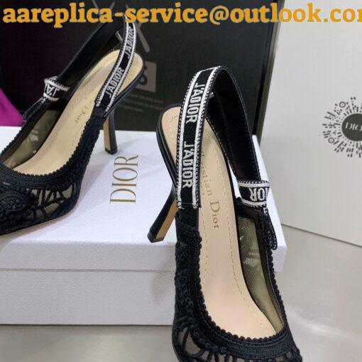 Replica Dior J’Adior Slingback Pumps 100mm In Black Macrame Cotton 7