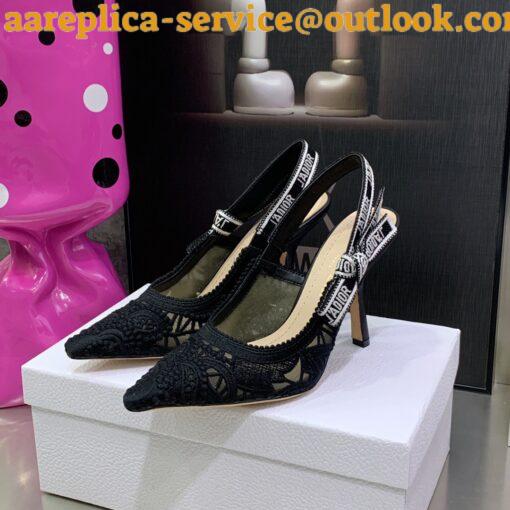 Replica Dior J’Adior Slingback Pumps 100mm In Black Macrame Cotton 9