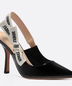 Replica Dior J’Adior Slingback Pumps 100mm In Black Patent Calfskin