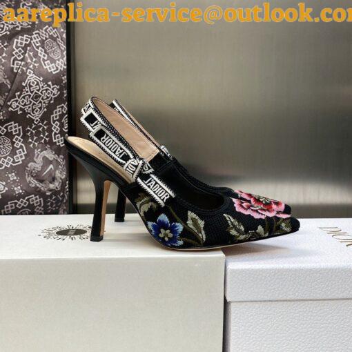 Replica Dior J’Adior Slingback Pumps 100mm In Black Petites Fleurs Embroidered Cotton 3