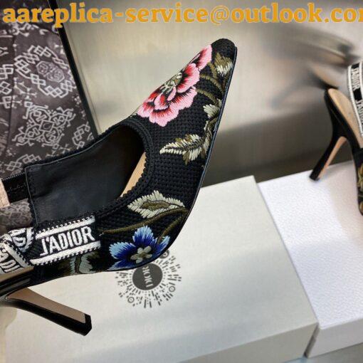 Replica Dior J’Adior Slingback Pumps 100mm In Black Petites Fleurs Embroidered Cotton 4