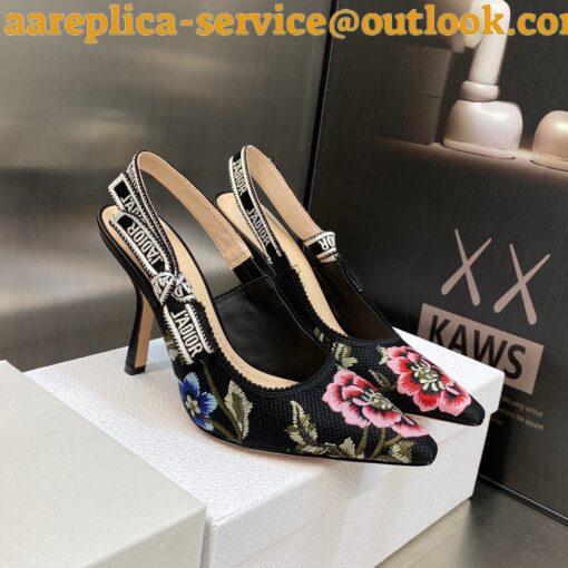 Replica Dior J’Adior Slingback Pumps 100mm In Black Petites Fleurs Embroidered Cotton 5