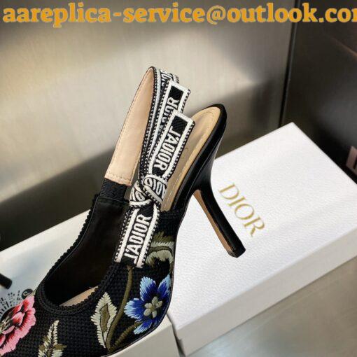 Replica Dior J’Adior Slingback Pumps 100mm In Black Petites Fleurs Embroidered Cotton 6