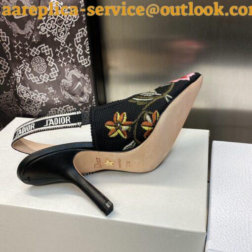 Replica Dior J’Adior Slingback Pumps 100mm In Black Petites Fleurs Embroidered Cotton 9