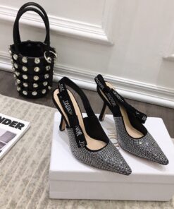 Replica Dior J’Adior Slingback Pumps 100mm In Black Suede With Strass