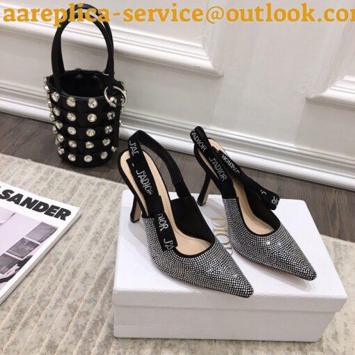 Replica Dior J’Adior Slingback Pumps 100mm In Black Suede With Strass