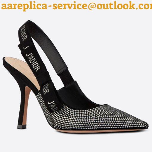 Replica Dior J’Adior Slingback Pumps 100mm In Black Suede With Strass 3