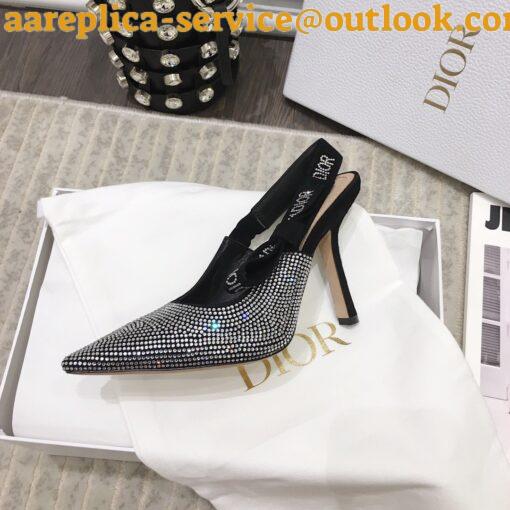 Replica Dior J’Adior Slingback Pumps 100mm In Black Suede With Strass 4