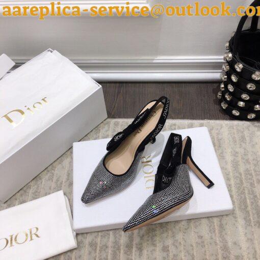 Replica Dior J’Adior Slingback Pumps 100mm In Black Suede With Strass 6