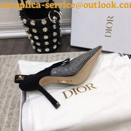 Replica Dior J’Adior Slingback Pumps 100mm In Black Suede With Strass 7