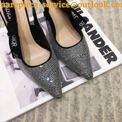 Replica Dior J’Adior Slingback Pumps 100mm In Black Suede With Strass 9