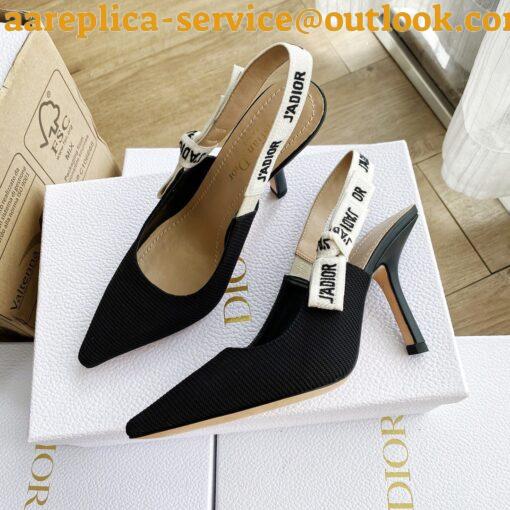 Replica Dior J’Adior Slingback Pumps 100mm In Black Technical Fabric 3