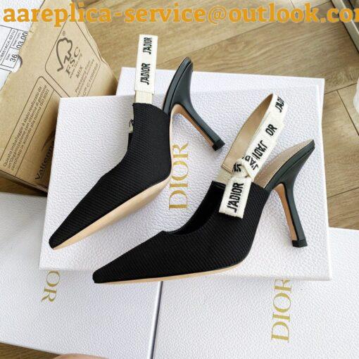 Replica Dior J’Adior Slingback Pumps 100mm In Black Technical Fabric 7