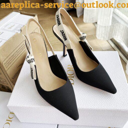 Replica Dior J’Adior Slingback Pumps 100mm In Black Technical Fabric 10