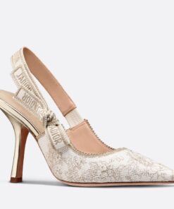 Replica Dior J’Adior Slingback Pumps 100mm In Gold Toile de Jouy Cotton