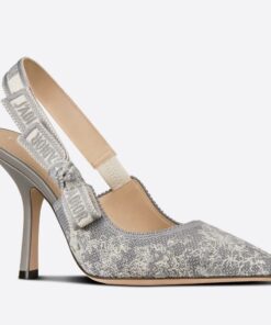 Replica Dior J’Adior Slingback Pumps 100mm In Gray Toile de Jouy Reverse