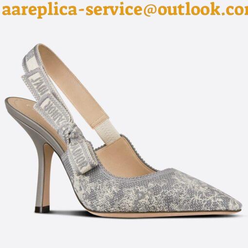 Replica Dior J’Adior Slingback Pumps 100mm In Gray Toile de Jouy Reverse