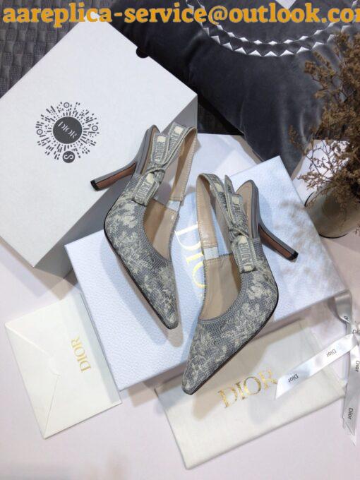 Replica Dior J’Adior Slingback Pumps 100mm In Gray Toile de Jouy Reverse 3