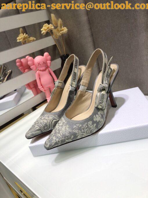 Replica Dior J’Adior Slingback Pumps 100mm In Gray Toile de Jouy Reverse 4