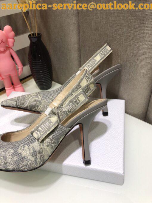 Replica Dior J’Adior Slingback Pumps 100mm In Gray Toile de Jouy Reverse 6