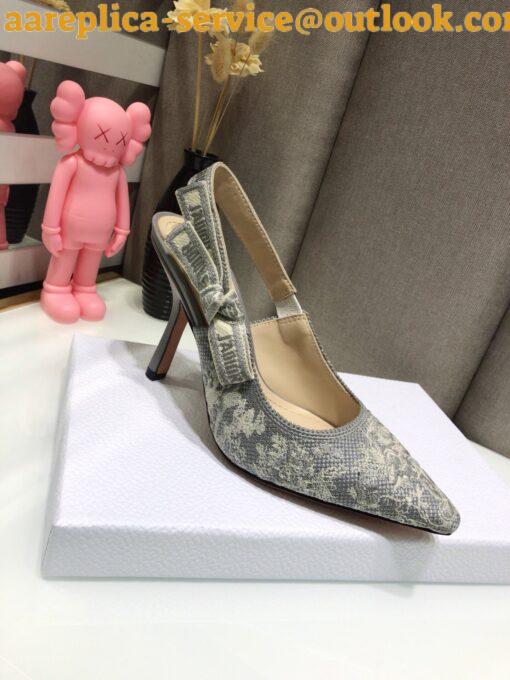 Replica Dior J’Adior Slingback Pumps 100mm In Gray Toile de Jouy Reverse 7