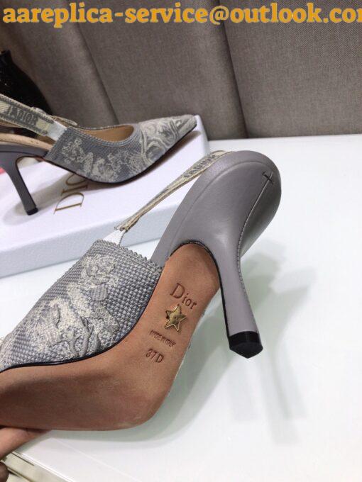 Replica Dior J’Adior Slingback Pumps 100mm In Gray Toile de Jouy Reverse 8