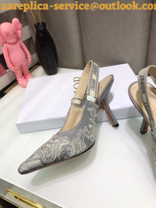 Replica Dior J’Adior Slingback Pumps 100mm In Gray Toile de Jouy Reverse 10