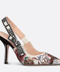 Replica Dior J’Adior Slingback Pumps 100mm In Jardin d’Hiver Embroidered Cotton