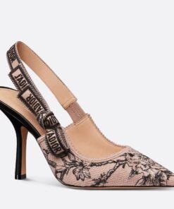 Replica Dior J’Adior Slingback Pumps 100mm In Nude Jardin Botanique Embroidery Cotton