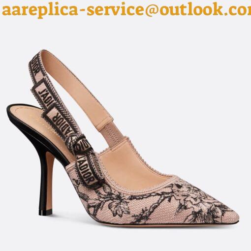 Replica Dior J’Adior Slingback Pumps 100mm In Nude Jardin Botanique Embroidery Cotton